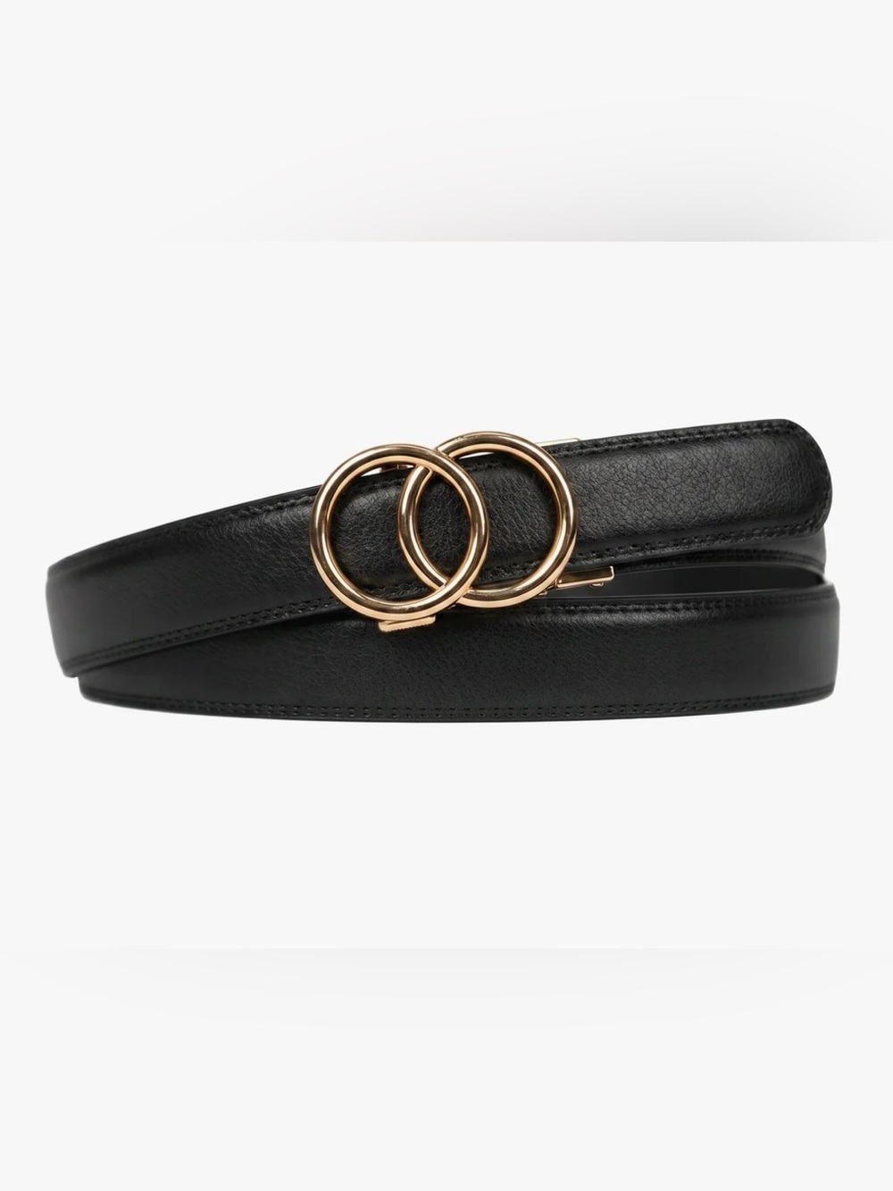 Bella Modern Black Leather Ratchet Belt w Chrome Buckle. No Hole Design - NIB. R